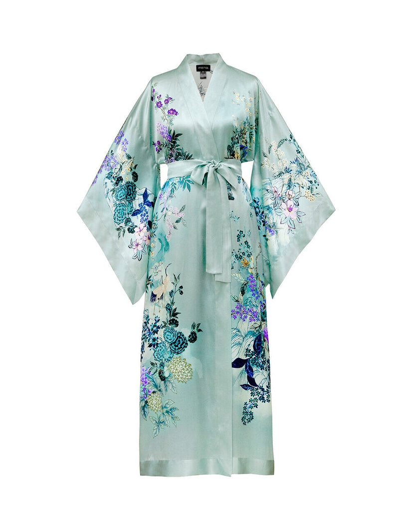 MENG Green Pagoda Silk Satin Kimono 