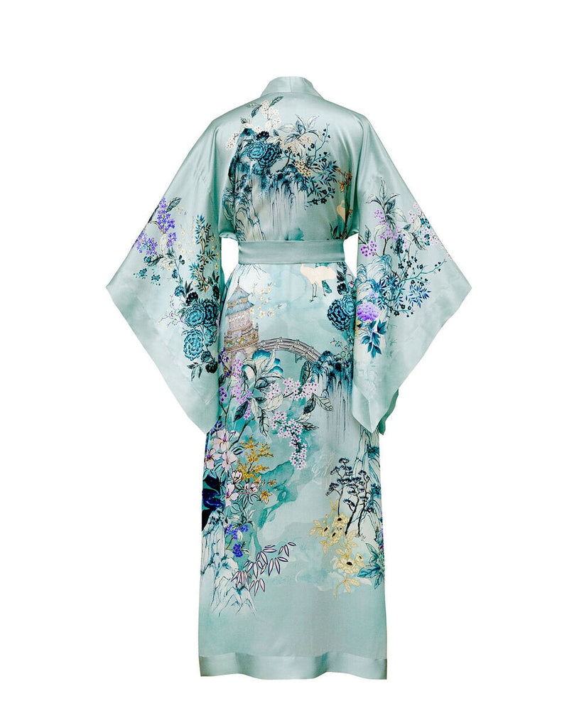 MENG Green Pagoda Silk Satin Kimono 