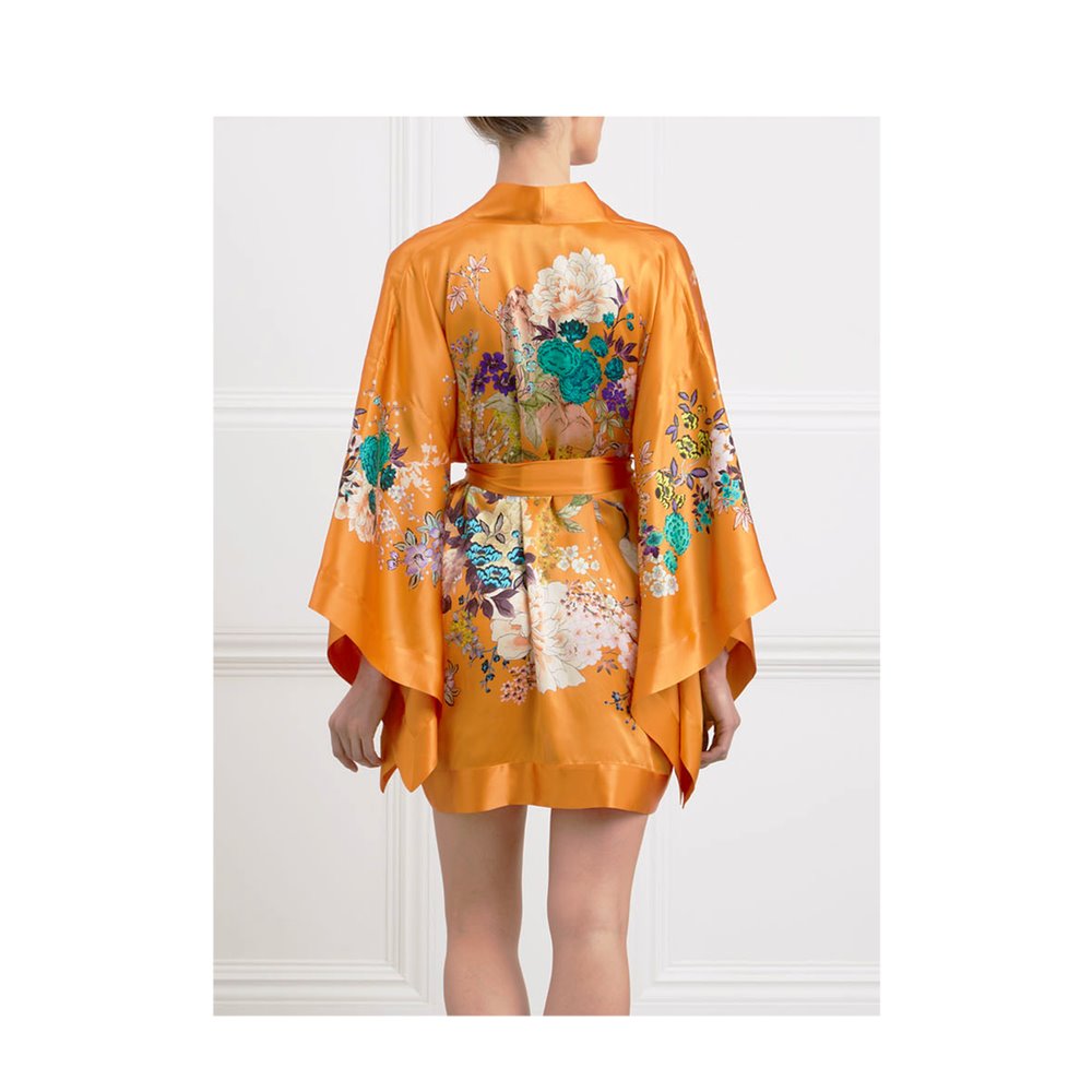 MENG Orange Silk Satin Short Kimono Kimonos 