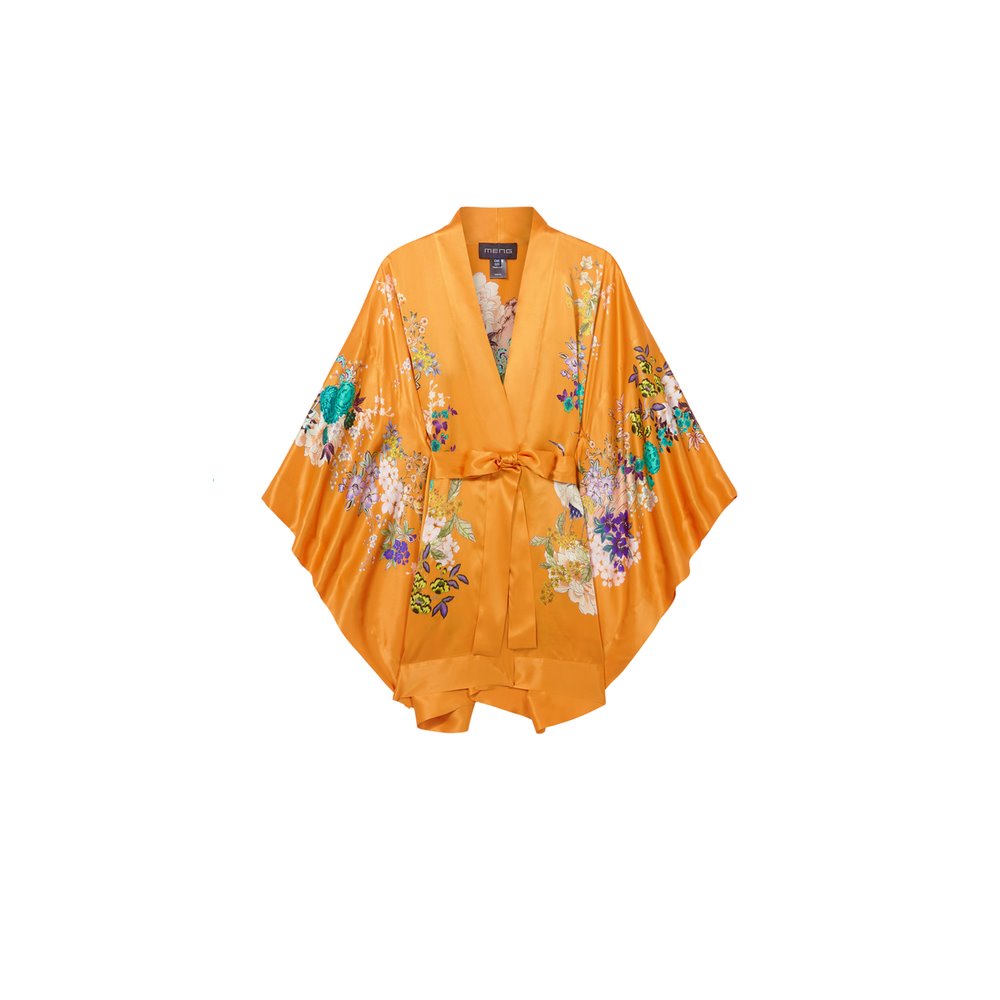 MENG Orange Silk Satin Short Kimono Kimonos 