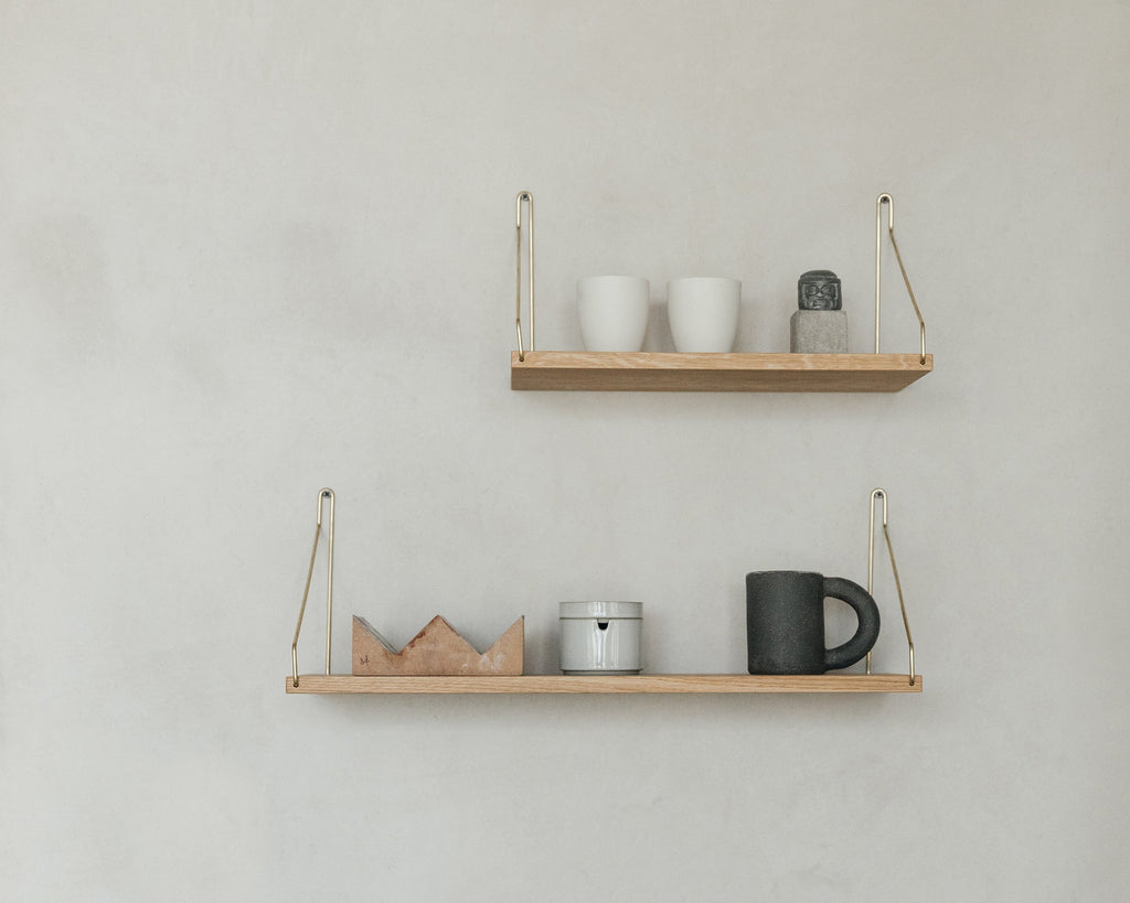 FRAMA - Single Shelf | Natural Oak / Brass | D20 / W60