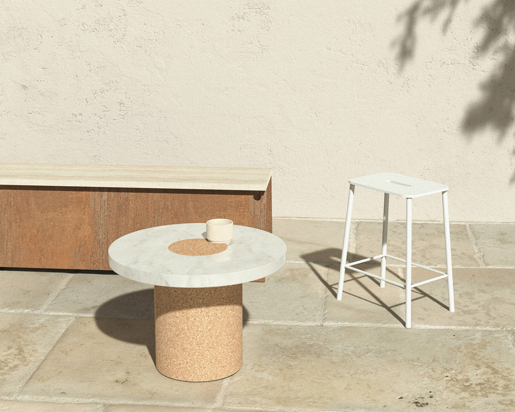FRAMA - 64 Bench | Corten Steel / Travertine FRAMA