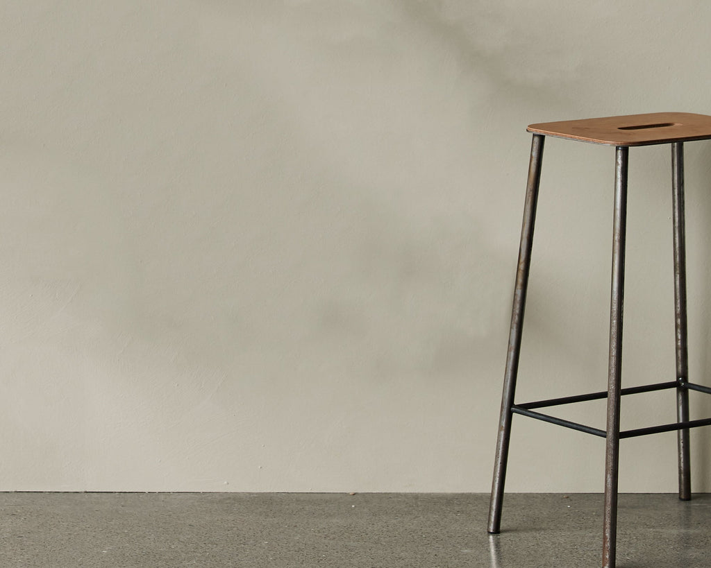 FRAMA - Adam Stool | Raw Steel / Natural Leather | H65