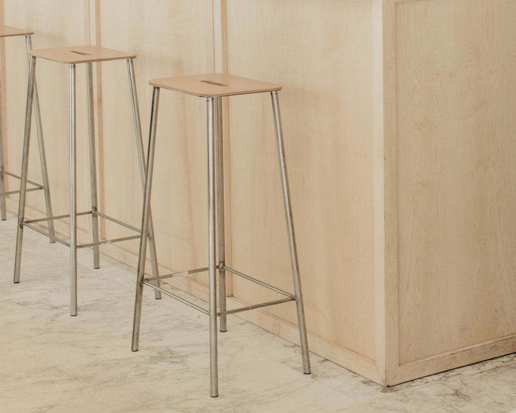 FRAMA - Adam Stool | Raw Steel / Natural Leather | H76