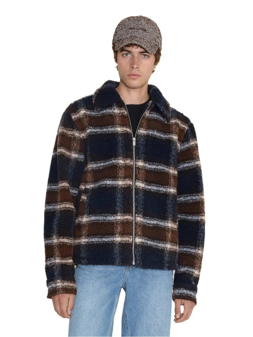 Elix Check Fleece Jacket Brown Holzweiler