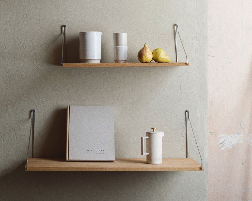 FRAMA - Single Shelf | Natural Oak / Stainless Steel | D20 / W80 FRAMA