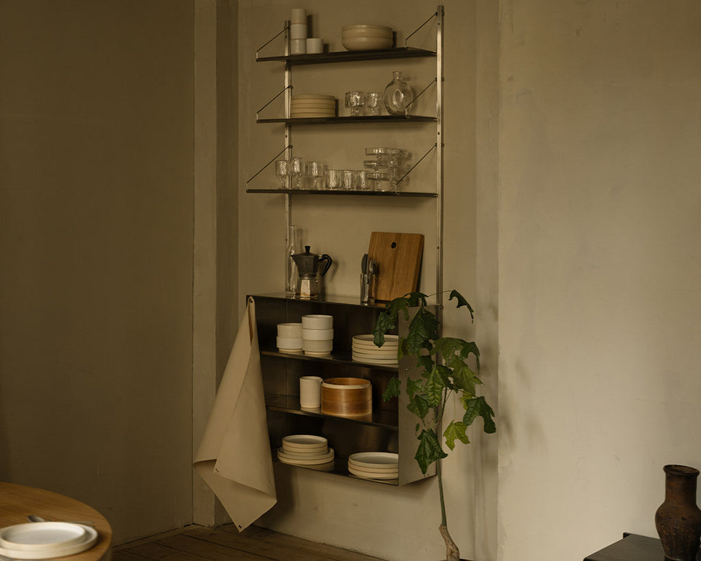 FRAMA - Shelf Library Canvas Cabinet Section | Stainless Steel / Canvas | H185.2 / W80 Frama