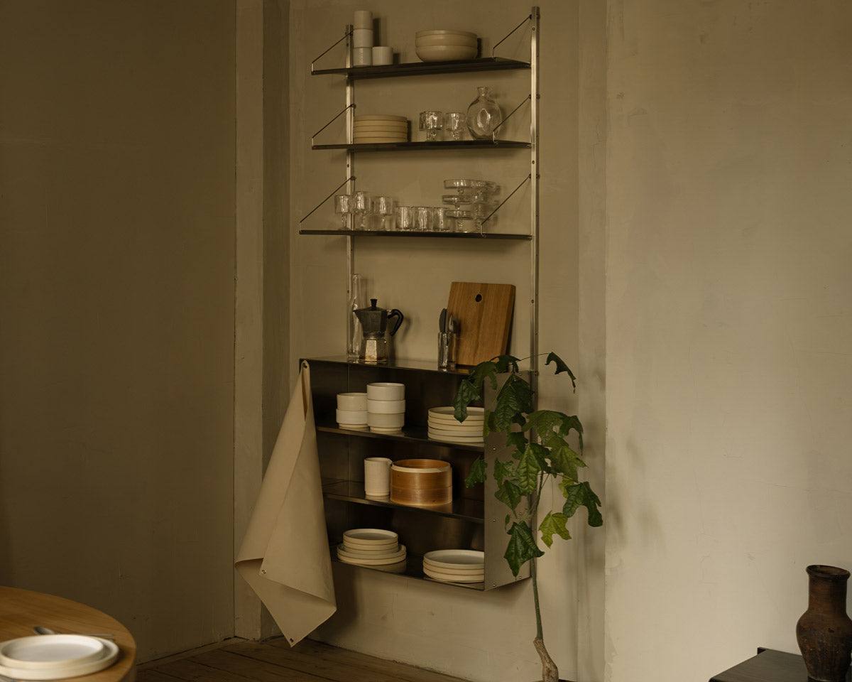 FRAMA - Shelf Library Canvas Cabinet Section | Stainless Steel / Canvas | H185.2 / W80 Frama