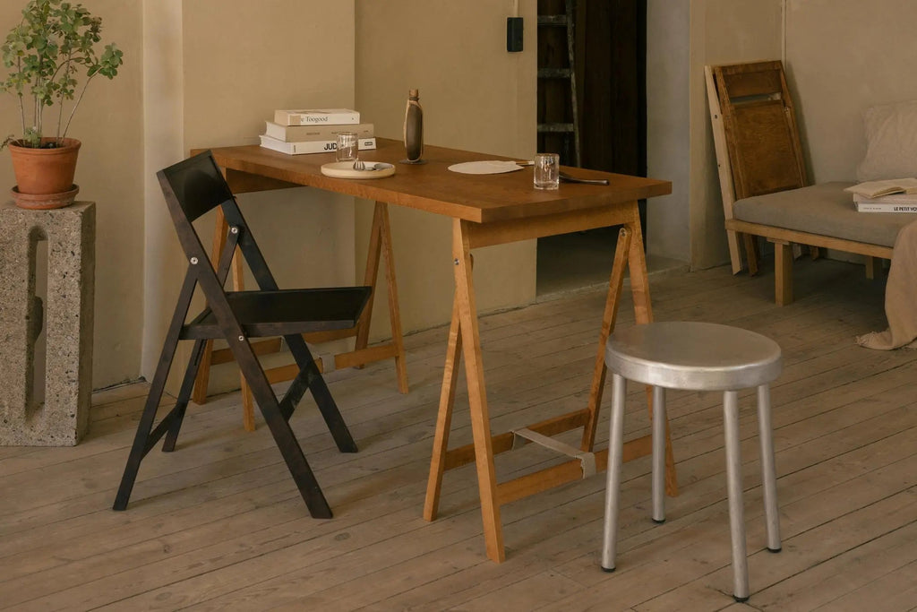 Folding Flat Trestle Table | Warm Brown Birch Frama