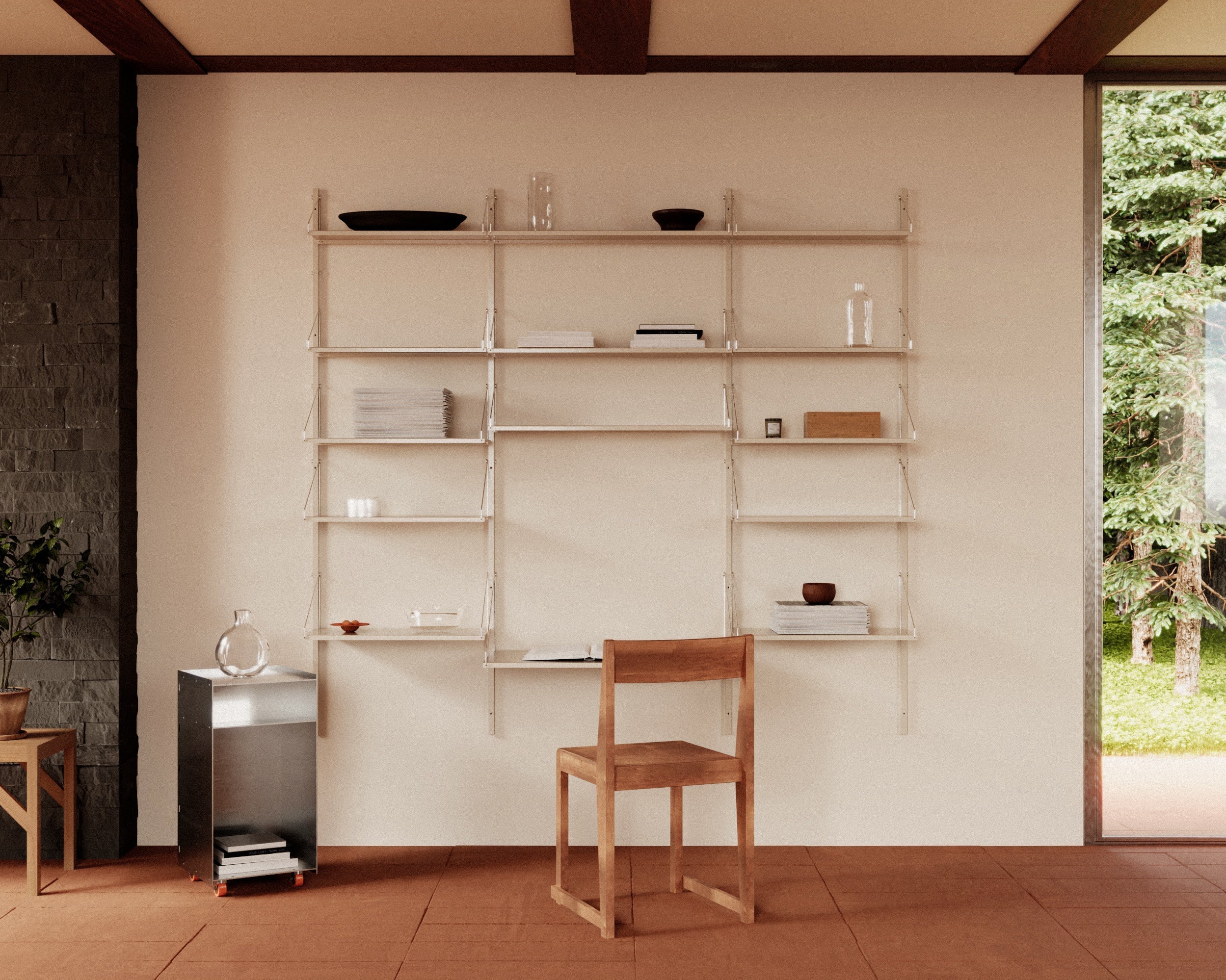 FRAMA - Shelf Library Desk Section | Warm White Steel | H185.2 / W80 FRAMA