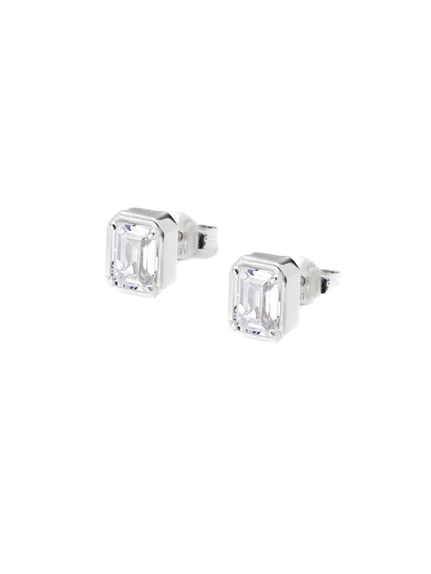AQUA EMERALD CUT STUD EARRINGS - White HATTON LABS