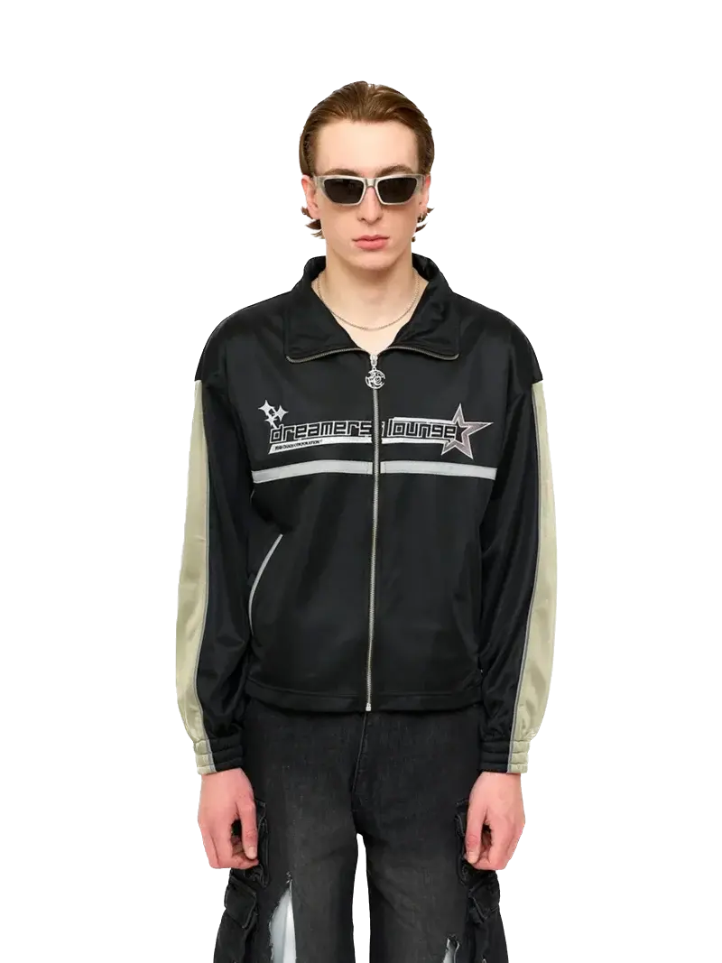 Dreamers Lounge Tracksuit Top - Black Fine Chaos