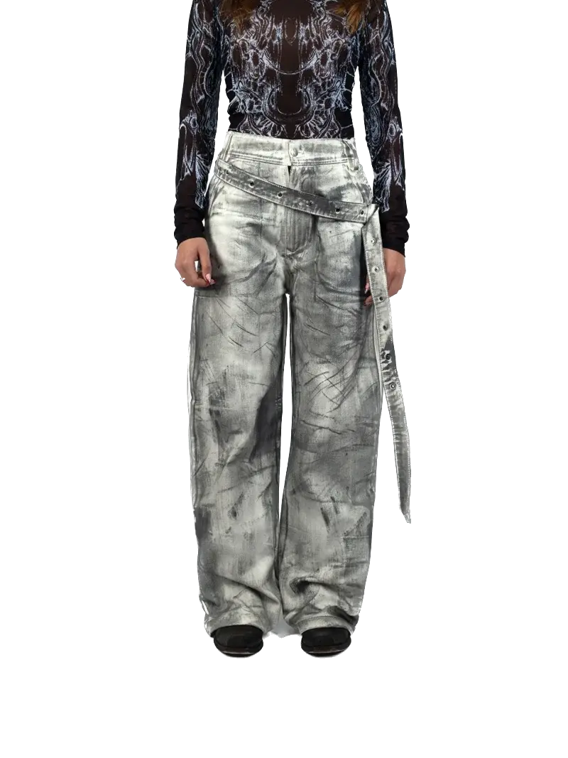 Unisex - Waxed Double Belt Jeans Fine Chaos