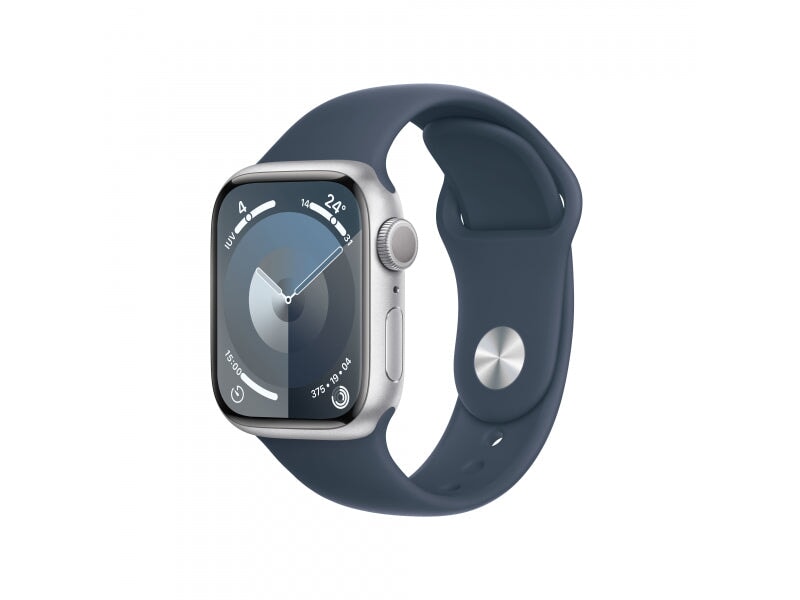 Apple Apple Watch S9 Alu. 41mm GPS Silver Sport Band Storm Blue S/M Wearables 