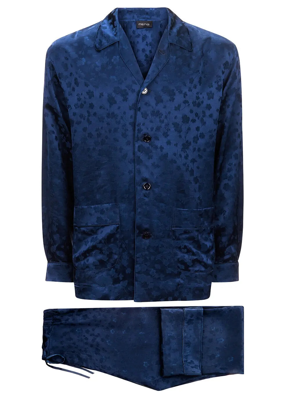 MENG Blue Floral Silk-Jacquard Printed Silk Satin 