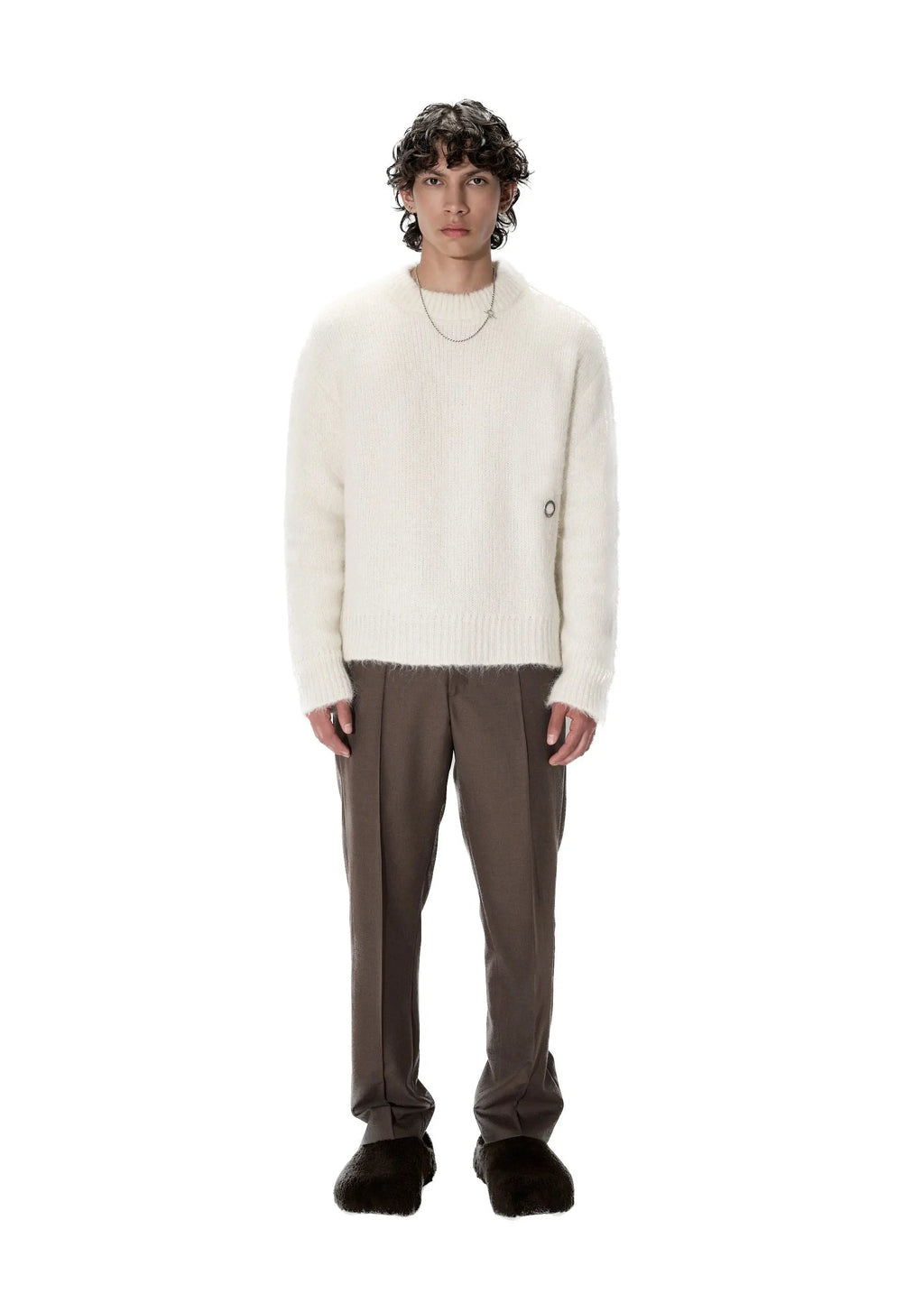 PAST TENSE Brushed Alpaca Crewneck Knit - Off White 
