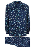 MENG Navy Printed Silk Satin Pajama Set 