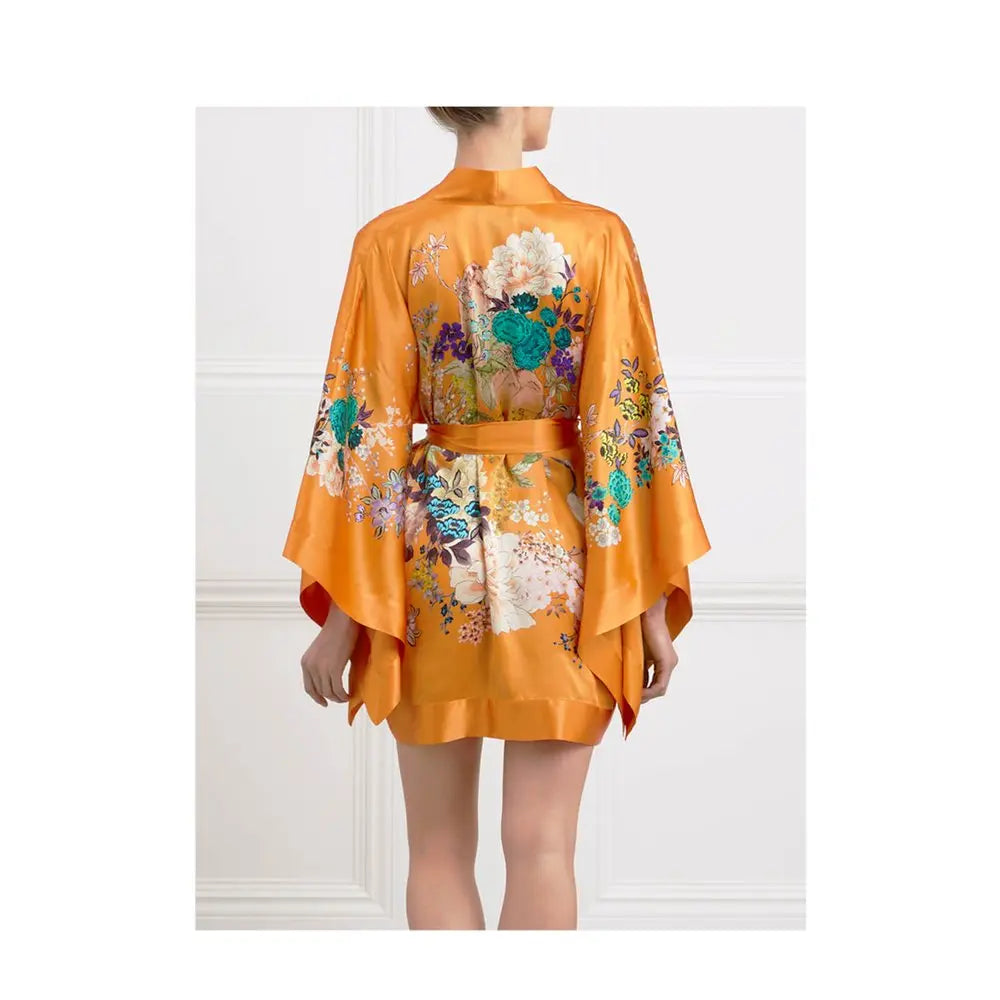 MENG Orange Silk Satin Short Kimono Kimonos 