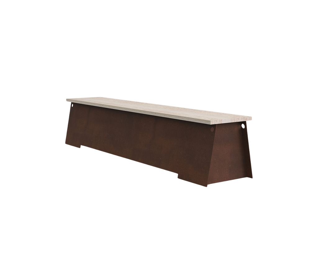 FRAMA - 64 Bench | Corten Steel / Travertine FRAMA