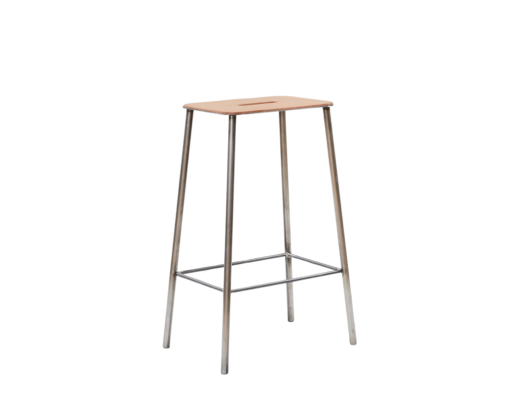 FRAMA - Adam Stool | Raw Steel / Natural Leather | H65