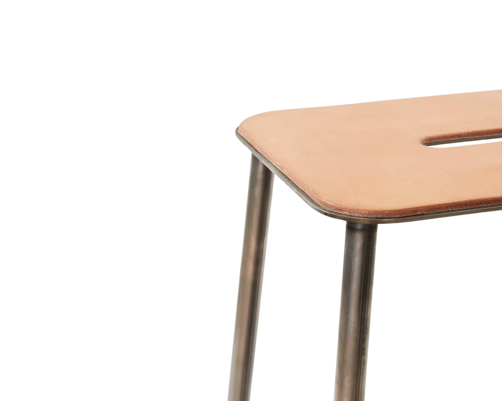 FRAMA - Adam Stool | Raw Steel / Natural Leather | H76