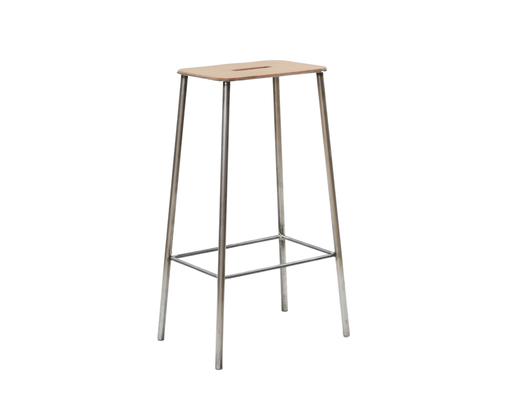 FRAMA - Adam Stool | Raw Steel / Natural Leather | H76