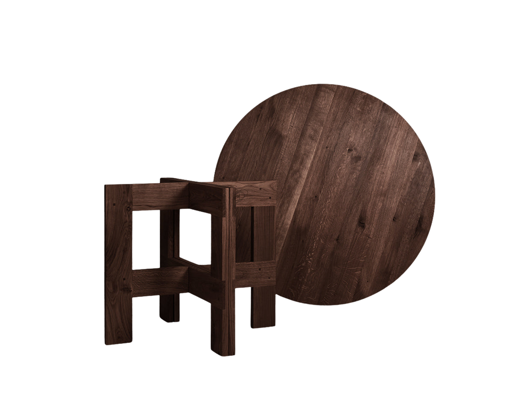 FRAMA - Farmhouse Trestle Table | Dark Oak | 120 Ø Round
